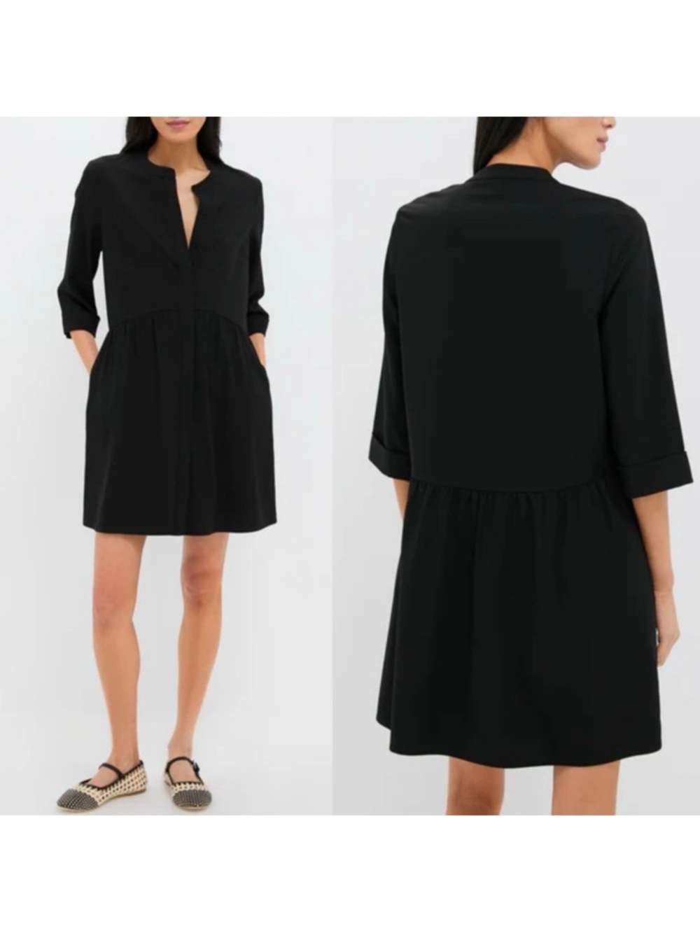 Tuckernuck Black Stretch Crepe Royal Shirt Dress